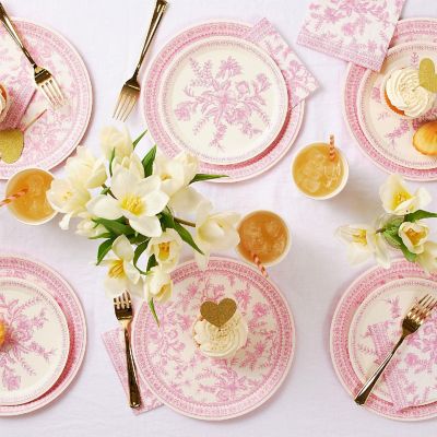 Pink Toile Large Plates -10/Pack - 10 Pieces Image 1