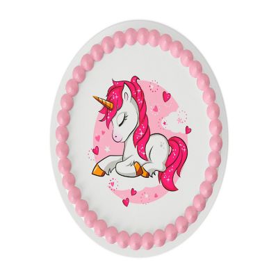 Pink Unicorn 8" Round Edible Cake Topper Image 1