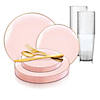 Pink with Gold Organic Round Disposable Plastic Dinnerware Value Set (120 Settings) Image 1