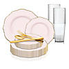 Pink with Gold Rim Round Blossom Disposable Plastic Dinnerware Value Set (120 Settings) Image 1