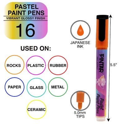 PINTAR Art Supply 16 Pack Acrylic Premium Vibrant Pastel Paint Pens Medium Tip 5.0mm Tips, Glossy, Japanese Ink Use On Rocks, Glass, Ceramic, Plastic / Default Title Image 3