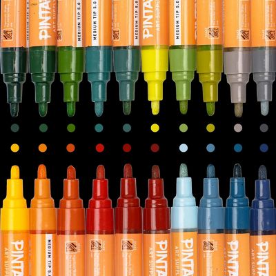 Pintar Earth Tone Paint Pens 5.0MM 20 Pack Marker Set with Medium Tip, Paint on Rocks, Canvas, Glass, Ceramics, Plastic, Fabric, Porcelain, Quick-Dry Action Tip Markers, Water-Based Formula Image 1