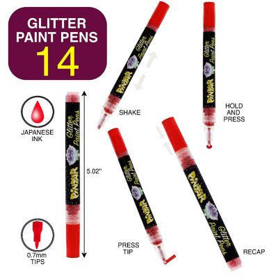 Pintar Glitter Paint Pens 14 Pack Acrylic Extra Fine Tip 0.7mm / Default Title Image 2