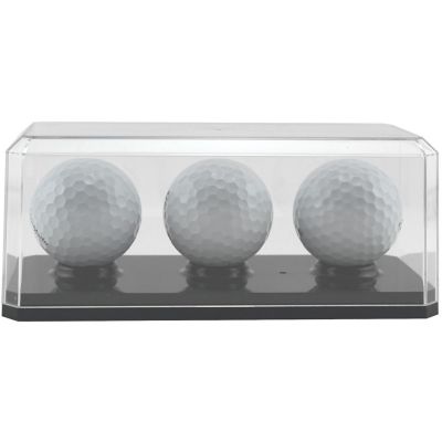 Pioneer Plastics 143C3GOLF-BB-UV Clear Plastic 3 Golf Ball Display Case with Black Base (UV Resistant), 6.125" W x 2.625" D x 2.25" H, Pack of 2 Image 1