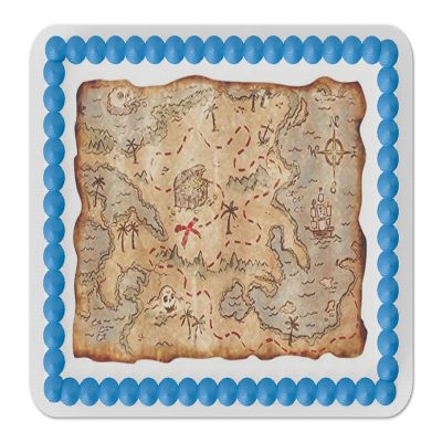 Pirate Map Edible Cake Topper for Quarter Sheet Cake Image 2