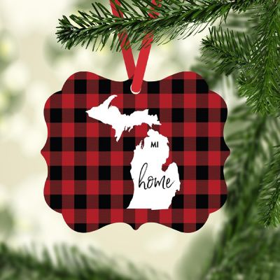 Plaid Fancy Frame Ornament Michigan Image 1