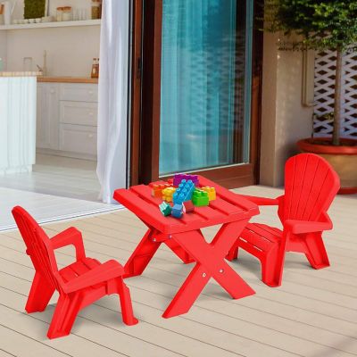 Plastic Children Kids Table & Chair Set 3-Piece Play Furniture In/Outdoor Red Image 3