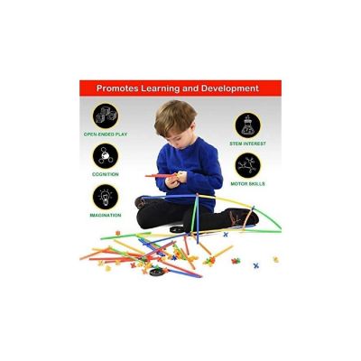 Playlearn 300 Piece Building Toy Straws and Construction with 8 Wheels Image 1