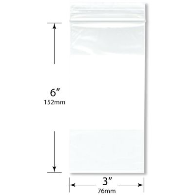 Plymor 3" x 6" (Pack of 200), 2 Mil White-Block Zipper Reclosable Plastic Bags Image 1