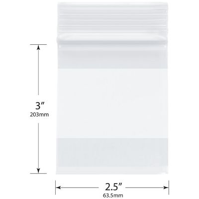 Plymor Heavy Duty Plastic Reclosable Zipper Bags With White Block, 4 Mil, 2.5" x 3" (Pack of 200) Image 1