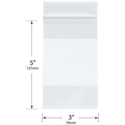 Plymor Heavy Duty Plastic Reclosable Zipper Bags With White Block, 4 Mil, 3" x 5" (Pack of 200) Image 1