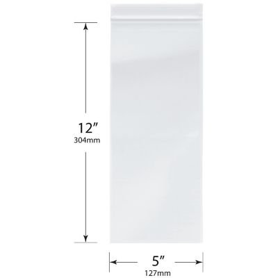 Plymor Zipper Reclosable Plastic Bags, 2 Mil, 5" x 12" (Pack of 200) Image 1
