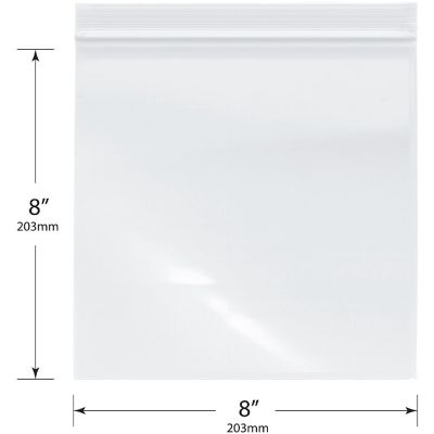 Plymor Zipper Reclosable Plastic Bags, 2 Mil, 8" x 8" (Pack of 100) Image 1