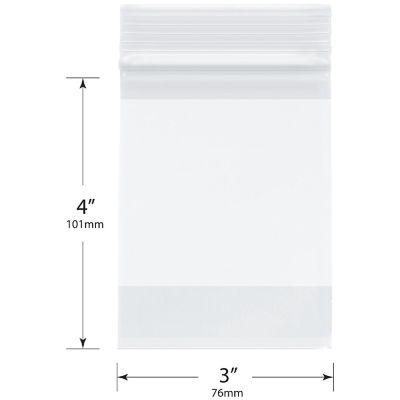 Plymor Zipper Reclosable Plastic Bags With White Block, 2 Mil, 3" x 4" (Pack of 500) Image 1