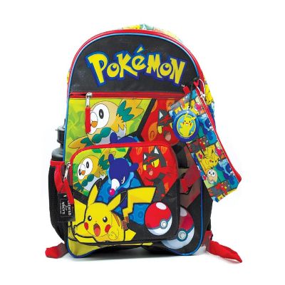 Pokemon Characters 5 Piece 16 Inch Backpack  2x Cases  Bottle  Zip Pull Image 1