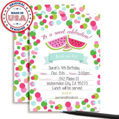 Polka Dot Watermelon Invitations 40pc. by AmandaCreation Image 2