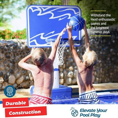 Pool Basketball Hoop - Poolside, Water-Weighted Adjustable Heights Adult & Kids Basketball Hoop with 2 Balls, Air Pump, & Storage - Play22usa Image 3