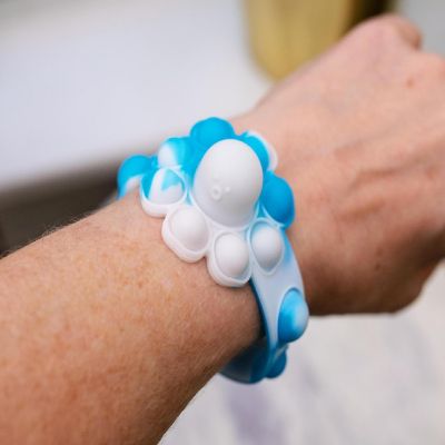 Pop Fidget Toy 13-Button Blue and White Flower Bracelet Accessory Image 2