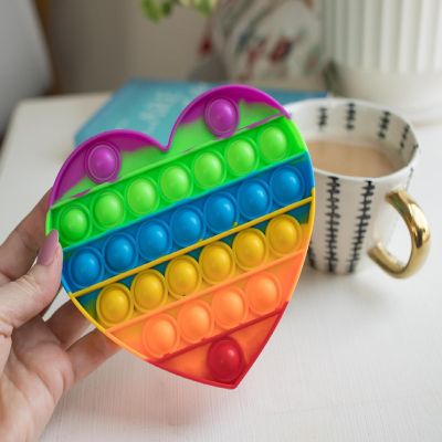Pop Fidget Toy Silicone Bubble Popping Game  Rainbow Heart Image 2