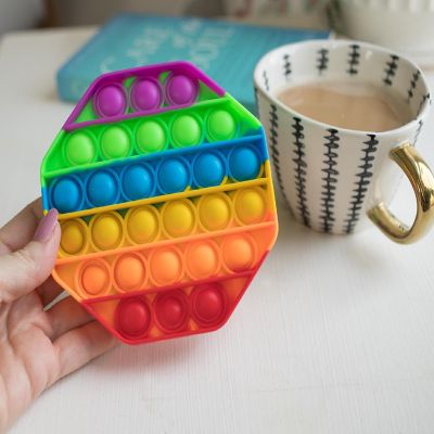 Pop Fidget Toy Silicone Bubble Popping Game Rainbow Octagon | Oriental ...