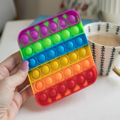 Pop Fidget Toy Silicone Bubble Popping Game  Rainbow Square Image 2