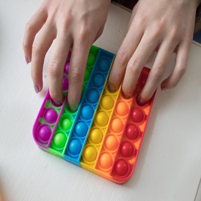 Pop Fidget Toy Silicone Bubble Popping Game  Rainbow Square Image 3
