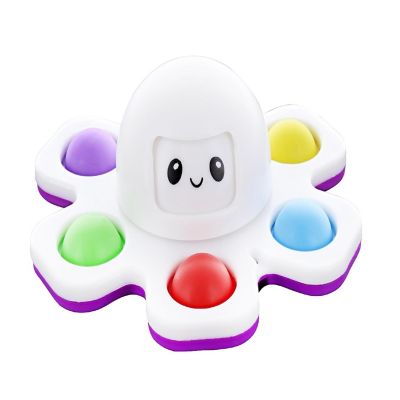Pop Fidget Toy Spinner Face-Changing White Octopus 6-Button Bubble Popping Game Image 1