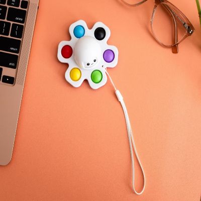 Pop Fidget Toy Spinner Face-Changing White Octopus 6-Button Bubble Popping Game Image 1