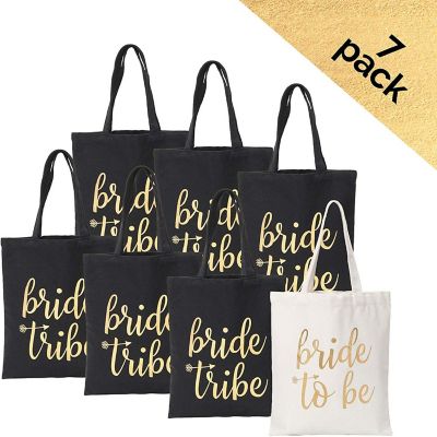 Pop Fizz Designs Bride Tribe Bags- Black Bridesmaid Canvas Totes and White Bride Bag Image 1