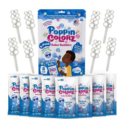 PoppinColorz 8-Piece Bubble Solution and Wands Party Pack  Blazin' Blue Image 1