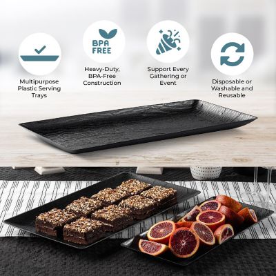 Posh Setting 6.25 x 14 Inch Rectangle Black  Serving Tray -  5 pack Image 1