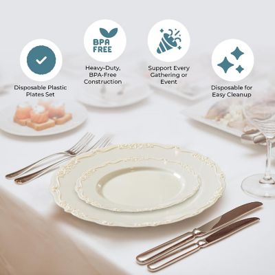 Posh Setting 60 Piece Cream Round Plastic Dinnerware Value Set - Casual Image 2