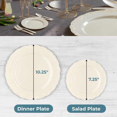 Posh Setting 60 Piece Cream Round Plastic Dinnerware Value Set - Casual Image 3