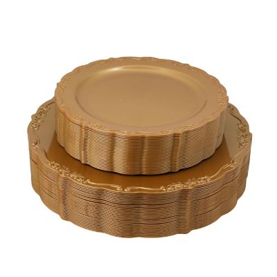 Posh Setting 60 Piece Gold Round Plastic Dinnerware Value Set - Casual Image 1