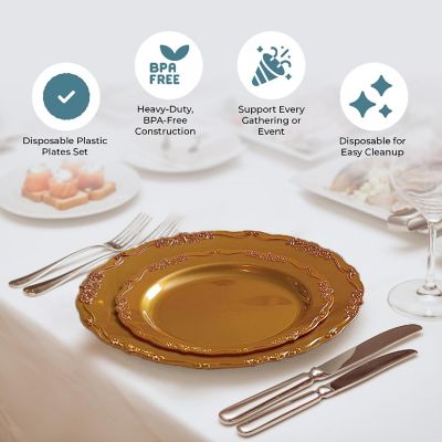 Posh Setting 60 Piece Gold Round Plastic Dinnerware Value Set - Casual Image 1