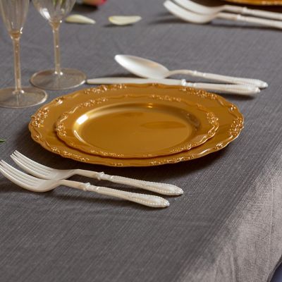 Posh Setting 60 Piece Gold Round Plastic Dinnerware Value Set - Casual Image 2