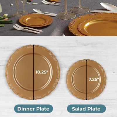 Posh Setting 60 Piece Gold Round Plastic Dinnerware Value Set - Casual Image 3