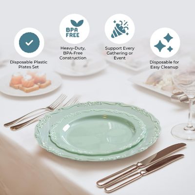 Posh Setting 60 Piece Green Round Plastic Dinnerware Value Set - Casual Image 2