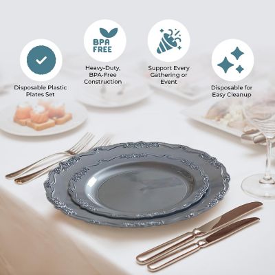 Posh Setting 60 Piece Silver Round Plastic Dinnerware Value Set - Casual Image 1
