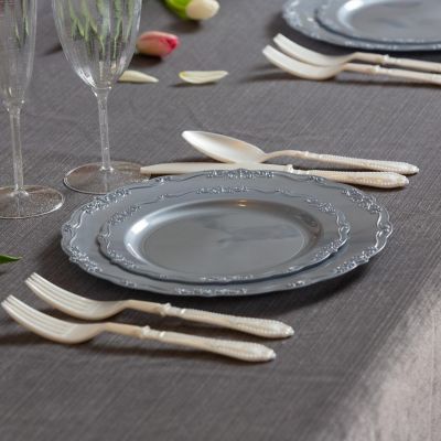 Posh Setting 60 Piece Silver Round Plastic Dinnerware Value Set - Casual Image 2