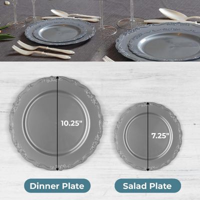 Posh Setting 60 Piece Silver Round Plastic Dinnerware Value Set - Casual Image 3