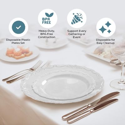 Posh Setting 60 Piece White Round Plastic Dinnerware Value Set - Casual Image 1