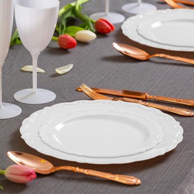 Posh Setting 60 Piece White Round Plastic Dinnerware Value Set - Casual Image 2