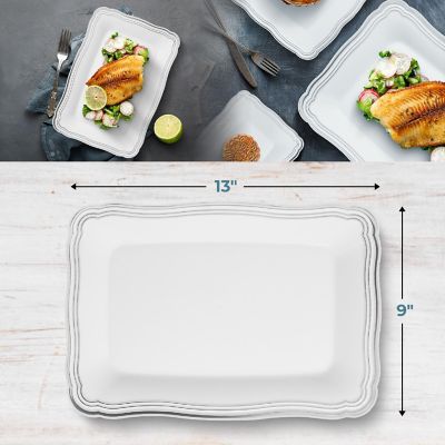 Posh Setting 9 X 13 Inch Rectangle White and Silver Rim  Serving Tray - 6 Pack Image 2