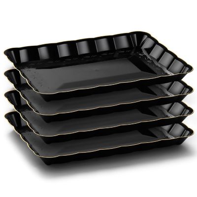 Posh Setting Black and Gold Rectangular Serving Tray with Scalloped Edge - 4 Count Image 1