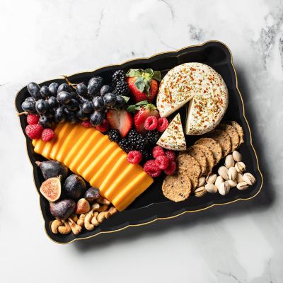 Posh Setting Black and Gold Rectangular Serving Tray with Scalloped Edge - 4 Count Image 1