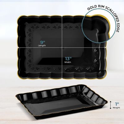 Posh Setting Black and Gold Rectangular Serving Tray with Scalloped Edge - 4 Count Image 3