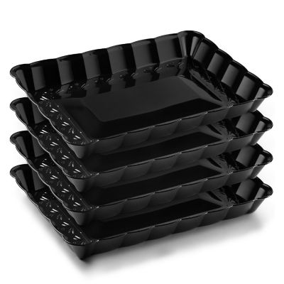 Posh Setting Black Rectangular Serving Tray with Scalloped Edge - 4 Count Image 1