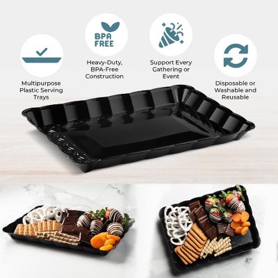 Posh Setting Black Rectangular Serving Tray with Scalloped Edge - 4 Count Image 2