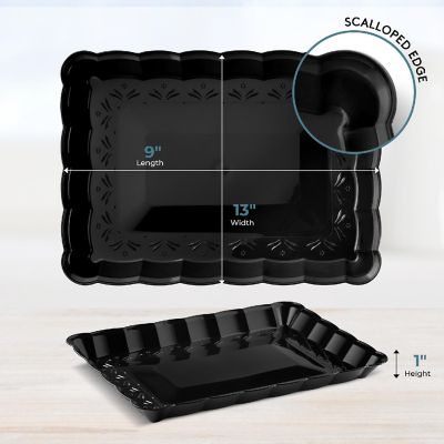Posh Setting Black Rectangular Serving Tray with Scalloped Edge - 4 Count Image 3